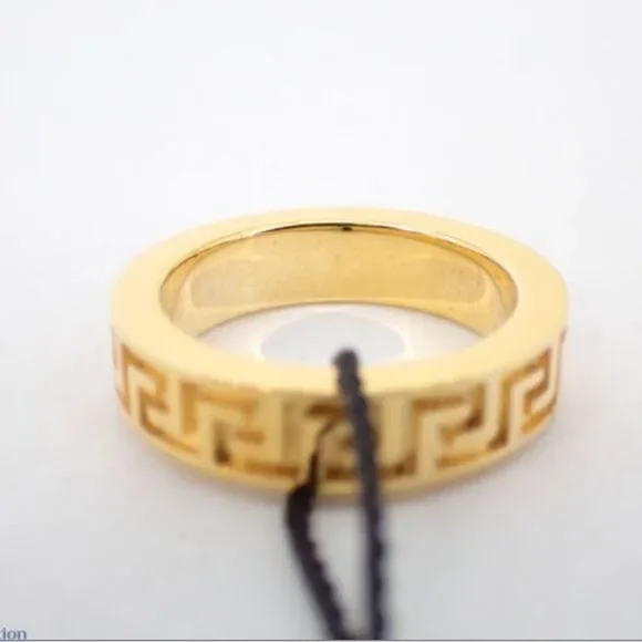 Versace Gold Greca Greek Key Ring Size 7.25 NEW w/ Box - Picture 2 of 3
